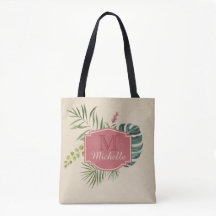 Tropische Blätter mit Name und Monogramm