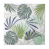 Tropische Blätter mit Palmen Fliese (Vorderseite)