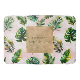 Tropische Blätter mit rosa Sand Badematte