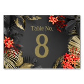 Tropische Blätter mit Schwarz und Gold Tischnummer (Rückseite)