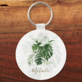 Tropische Blätter Moderne Elegante Schrift Persona Schlüsselanhänger (Vorderseite)