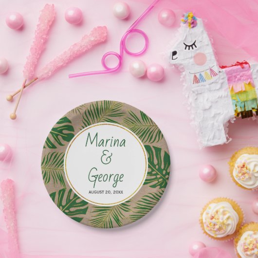 Tropische Blätter Moderne Grün, Gold rustikale Hoc Pappteller (Party)