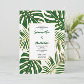 Tropische Blätter Moderne Hochzeitsfeier Einladung (Stehend Vorderseite)