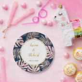 Tropische Blätter Moderne Rosa, Goldmedaillen Hoch Pappteller (Party)