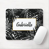 Tropische Blätter Moderne Schwarz/Weiß Mousepad (Mit Mouse)