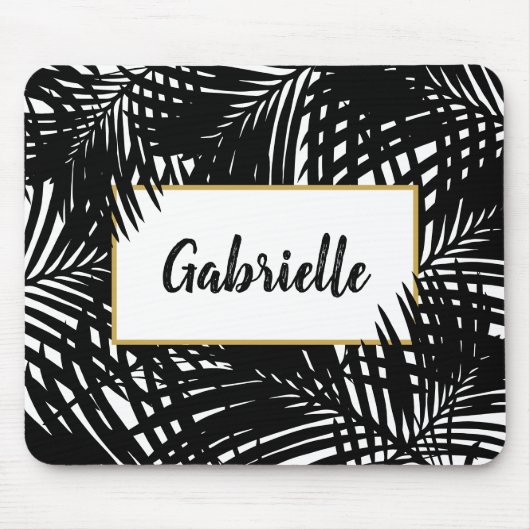 Tropische Blätter Moderne Schwarz/Weiß Mousepad (Vorne)