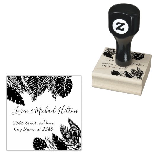 Tropische Blätter Moderne Typografie Rücksendeadre Gummistempel (Stempel)