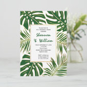 Tropische Blätter Modernes Hochzeitsdinner Probe Einladung (Stehend Vorderseite)
