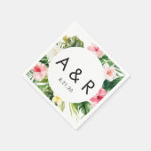 Tropische Blätter Monogram Hawaiian Wedding Serviette (Ecke)