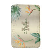 Tropische Blätter Monogram Script Gold Foil Badematte (Vorderseite Vertikal)