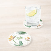 Tropische Blätter Monogram Script White Gold Getränkeuntersetzer (Seite)