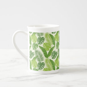 Tropische Blätter & Monstera Nahtloses Muster Porzellantasse