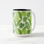 Tropische Blätter & Monstera Nahtloses Muster Zweifarbige Tasse (VorderseiteRechts)
