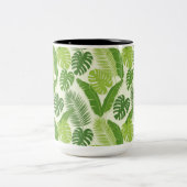 Tropische Blätter & Monstera Nahtloses Muster Zweifarbige Tasse (Mittel)
