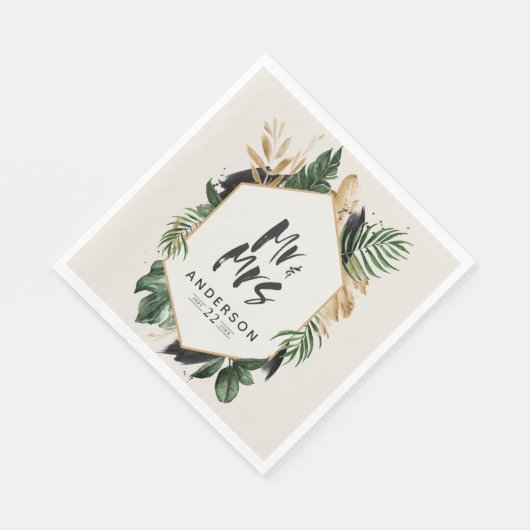 Tropische Blätter Mr. & Mrs. Serviette (Ecke)