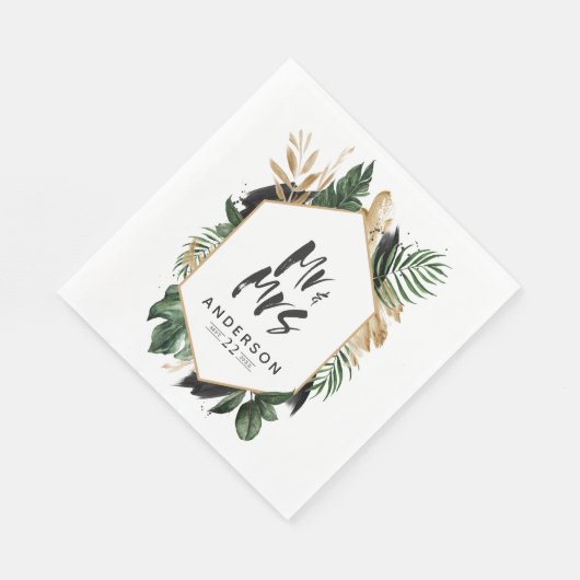 Tropische Blätter Mr. & Mrs. Serviette (Ecke)