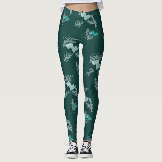 Tropische Blätter Muster Grün Leggings (Vorderseite)