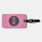 Tropische Blätter Muster Pink & Gray Monogramm Gepäckanhänger (Vorderseite horizontal)