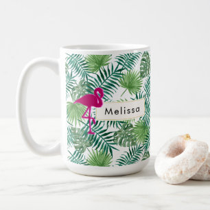 Tropische Blätter Muster und rosa Flamingo Custom Kaffeetasse