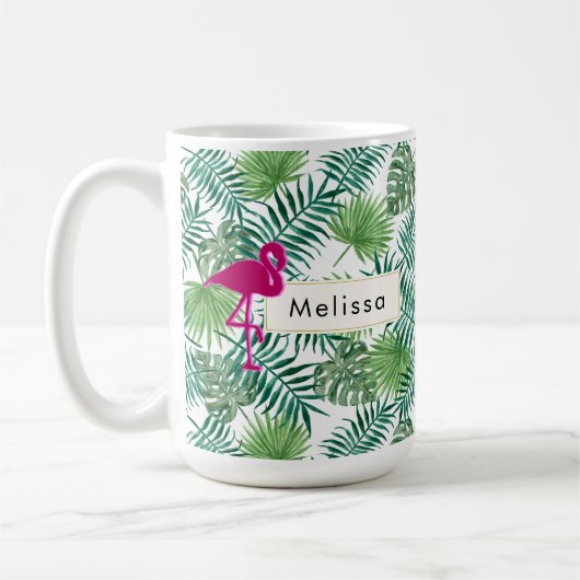 Tropische Blätter Muster und rosa Flamingo Custom Kaffeetasse (Links)