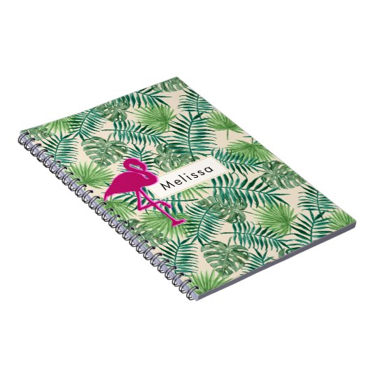 Tropische Blätter Muster und rosa Flamingo Custom Notizblock (Rechte Seite)