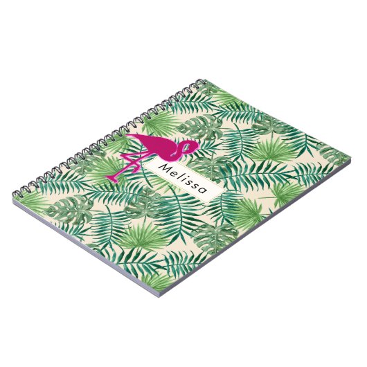 Tropische Blätter Muster und rosa Flamingo Custom Notizblock (Linke Seite)