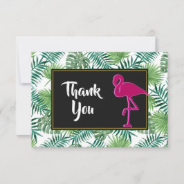 Tropische Blätter Muster und rosa Flamingo Danke Einladung