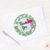 Tropische Blätter Muster und rosa Flamingo Danke Runder Aufkleber (Umschlag)