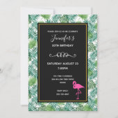 Tropische Blätter Muster und rosa Flamingo Geburts Einladung (Vorderseite)