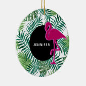 Tropische Blätter Muster und rosa Flamingo Keramik Ornament (Rechts)