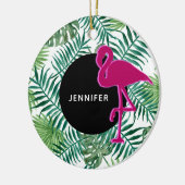 Tropische Blätter Muster und rosa Flamingo Keramik Ornament (Links)