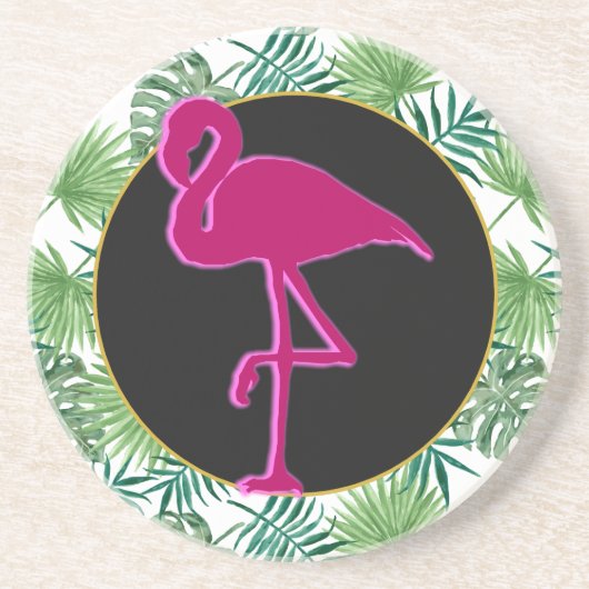 Tropische Blätter Muster und rosa Flamingo Untersetzer (Vorne)