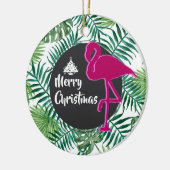 Tropische Blätter Muster und rosa Flamingo Xmas Keramikornament (Links)