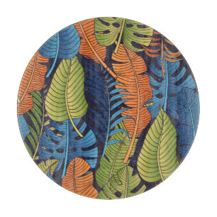 Tropische Blätter, nahtlose Blumenmuster. Schneidebrett