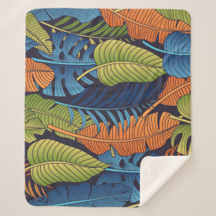 Tropische Blätter, nahtlose Blumenmuster. Sherpadecke