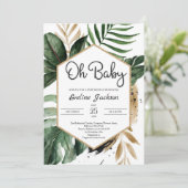 Tropische Blätter Oh Babydusche Einladung Grüne (Stehend Vorderseite)