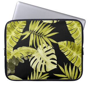 Tropische Blätter, Orchideen, Aquarellmuster. Laptopschutzhülle