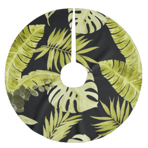 Tropische Blätter, Orchideen, Aquarellmuster. Polyester Weihnachtsbaumdecke