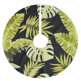 Tropische Blätter, Orchideen, Wasserfarbenmuster. Polyester Weihnachtsbaumdecke