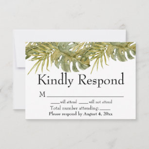 Tropische Blätter Palm Hochzeit RSVP Karte