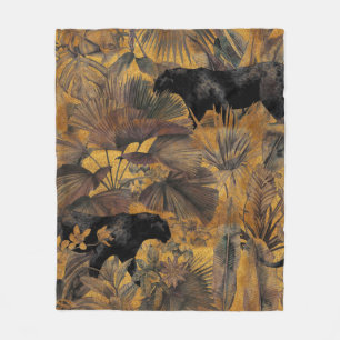 Tropische Blätter, Panther und Orchideen. Nahtlose Fleecedecke