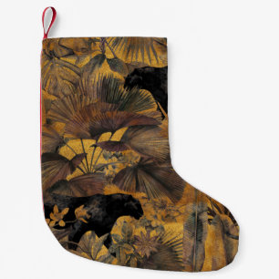 Tropische Blätter, Panther und Orchideen. Nahtlose Kleiner Weihnachtsstrumpf