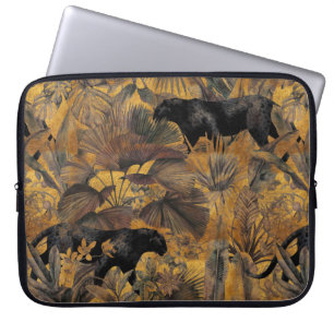 Tropische Blätter, Panther und Orchideen. Nahtlose Laptopschutzhülle