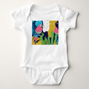 Tropische Blätter, Papageien: Sommerlicher Hinterg Baby Strampler