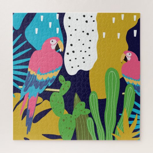 Tropische Blätter, Papageien: Sommerlicher Hinterg Puzzle (Vertikal)