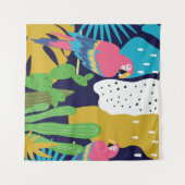 Tropische Blätter, Papageien: Sommerlicher Hinterg Wandteppich (Vorderseite (Horizontal))