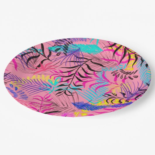 Tropische Blätter Pappteller (Schrägansicht)