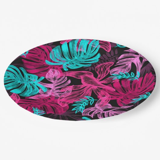 Tropische Blätter Pappteller (Schrägansicht)