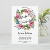 Tropische Blätter | Pink Bow Floral Bridal Brunch Einladung (Stehend Vorderseite)
