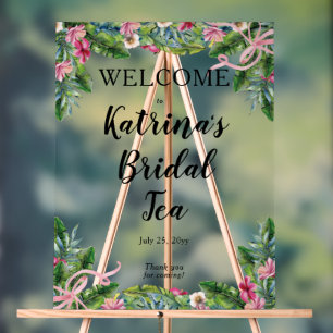 Tropische Blätter Pink Floral Bridal Teedusche Acrylschild